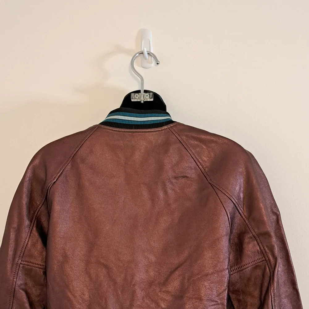 Coach Rexy Leather Varsity Jacket With Athletic Stripe Accents Misses Size Small